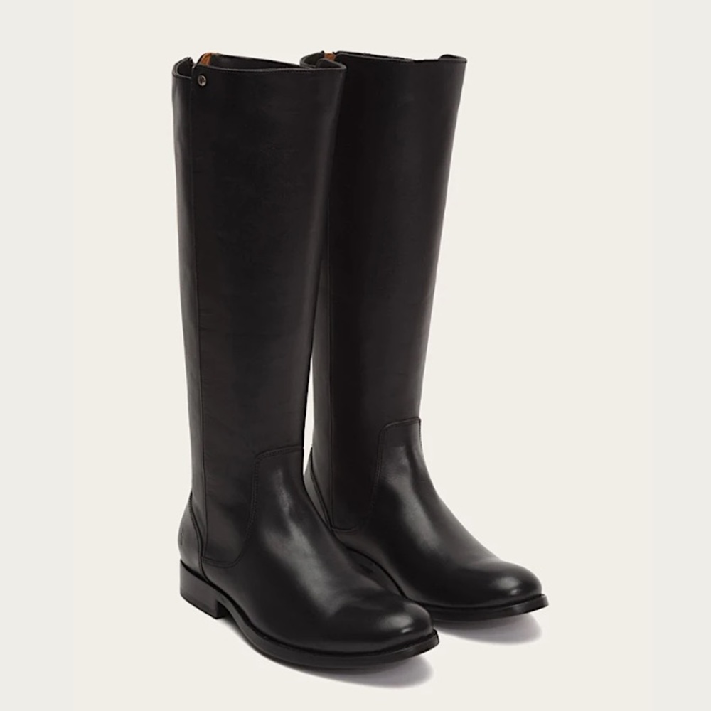 $398 Frye Melissa Stud Black Back Zip Tall Real Leather Black Knee High Boot - Picture 8 of 16